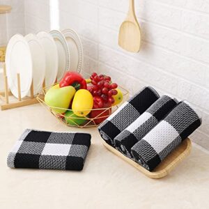 Homaxy 100% Cotton Waffle Weave Check Plaid Kitchen Towels, 13 x 28 Inches, Super Soft and Absorbent Dish Towels for Drying Dishes, 4-Pack, White & Black