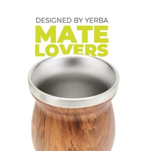 BALIBETOV Stainless Steel Double-Wall Mate Cup And Bombilla Set - Yerba Mate set Includes One Yerba Mate Cup, 2 Bombillas Mate (Straw) & Brush - Easy to Clean (Wood)