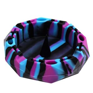 1 silicone geometric ashtray - black/blue/purple - unbreakable multipurpose portable storage tray - w/glass friendly tapping center by ooduo