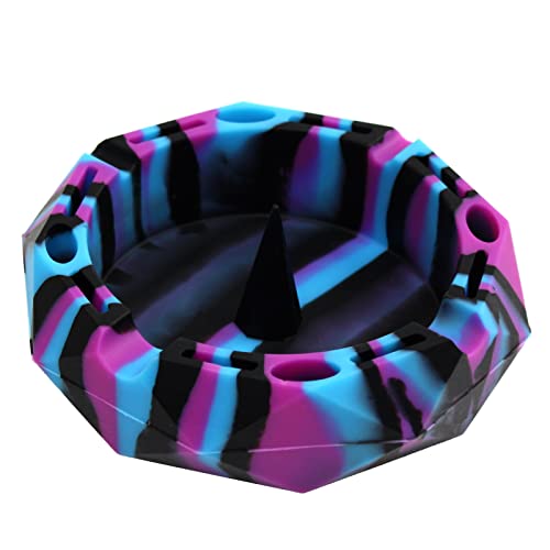 1 Silicone Geometric Ashtray - Black/Blue/Purple - Unbreakable Multipurpose Portable Storage Tray - w/Glass Friendly Tapping Center by ooDuo