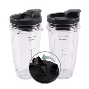 replacement parts kit ninja blender cups for 24 ounce cup (2 packs) with sip & seal lid compatible with ninja auto iq blender bl450 bl454 bl490 bl680 bl2013 nn102