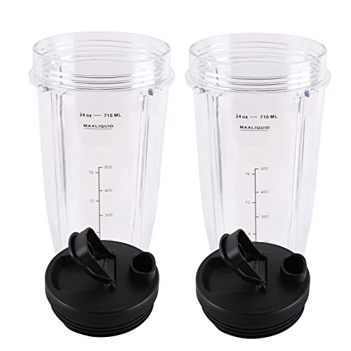 Replacement Parts Kit Ninja Blender Cups for 24 Ounce Cup (2 packs) with Sip & Seal Lid Compatible with Ninja Auto IQ Blender BL450 BL454 BL490 BL680 BL2013 NN102