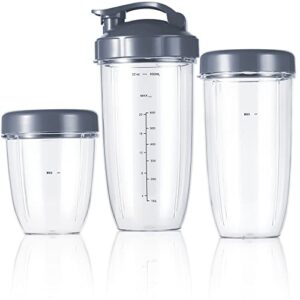 replacement cups kit 18oz short cup 24oz tall cup 32oz colossal cup with flip-top to-go lid and stay-fresh resealable lid compatible with nutribullet 600w and pro 900w blenders