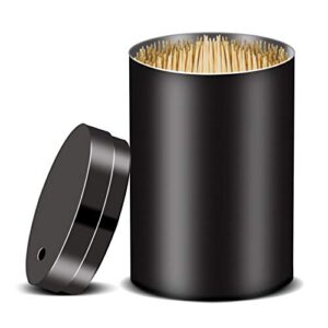yifocus stainless steel metal toothpick holder dispenser, tooth picks lot container with 500 pieces bamboo round toothpicks for teeth appetizer and for kitchen (black)