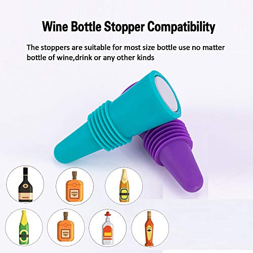 Wine Stoppers for wine bottles,FEIPUKER Colorful Silicone + Stainless Steel Wine Stopper,Wine Outlet Cap, Bottle Cover, Beverage Bottle Stoppers (Color 4)