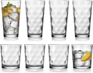 home essentials & beyond glassware drinking glasses set of 8 4 highball (17 oz.) kitchen glasses | 4 (13 oz.) rocks glass cups for water, juice and cocktails.