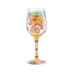 enesco designs by lolita you're a super she-ro artisan hand-painted wine glass, 15 ounce, multicolor