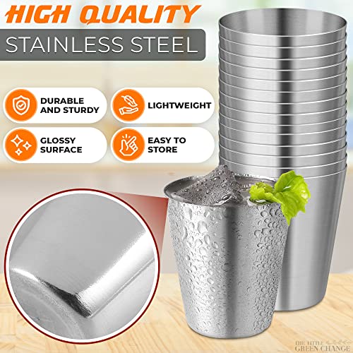 Set of 15pcs Stainless Steel Shot Glasses Drinking Vessel - 30 ml (1oz) Outdoor Camping Travel Coffee Tea Cup, Silver Cup - Unbreakable Metal Shooters for Whiskey Tequila Liquor Great Barware Gift