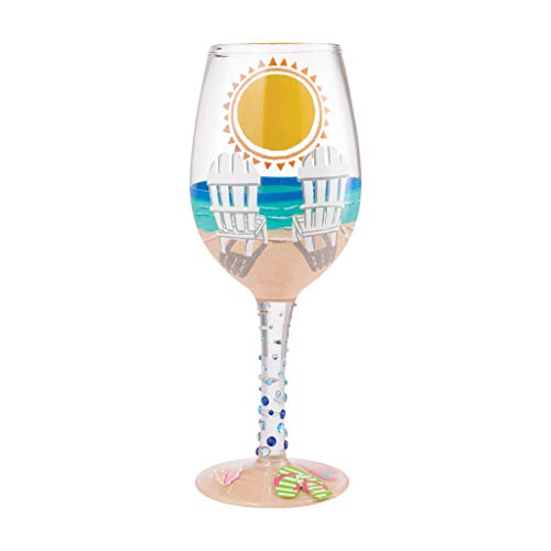 Enesco Designs by Lolita Sun on The Beach Artisan Hand-Painted Wine Glass, 1 Count (Pack of 1), Multicolor