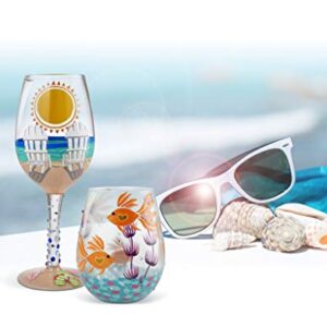 Enesco Designs by Lolita Sun on The Beach Artisan Hand-Painted Wine Glass, 1 Count (Pack of 1), Multicolor