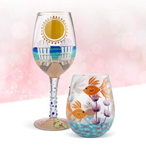 Enesco Designs by Lolita Sun on The Beach Artisan Hand-Painted Wine Glass, 1 Count (Pack of 1), Multicolor