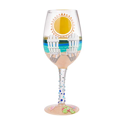 Enesco Designs by Lolita Sun on The Beach Artisan Hand-Painted Wine Glass, 1 Count (Pack of 1), Multicolor