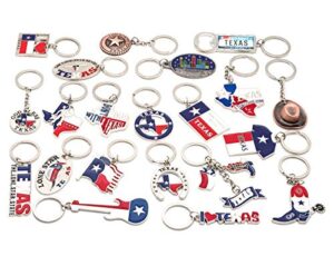 texas bundle souvenir keychains, 21 pcs set, texas lone star on texas state map, don't mess with texas, i love texas, longhorn, texas seal, texas bottle opener, texas collection, metallic