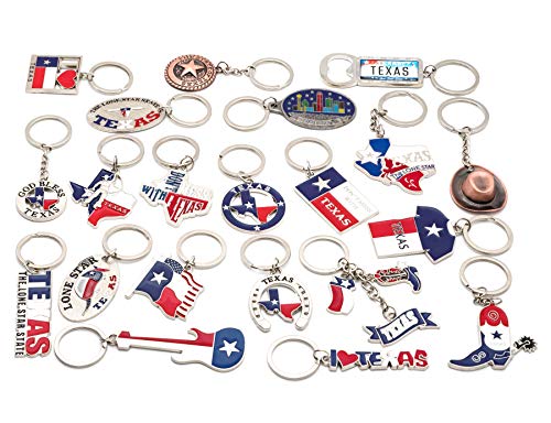 Texas Bundle Souvenir Keychains, 21 Pcs Set, Texas Lone Star on Texas State Map, Don't Mess with Texas, I Love Texas, Longhorn, Texas Seal, Texas Bottle Opener, Texas Collection, Metallic