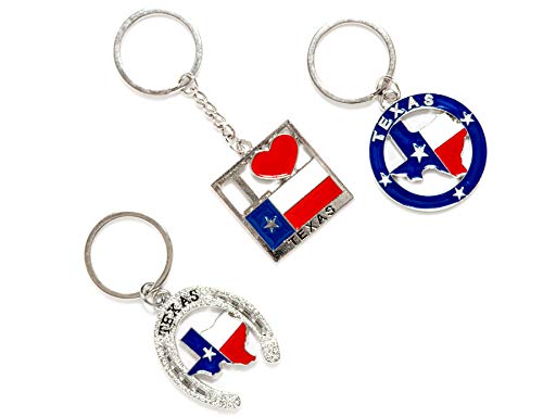 Texas Bundle Souvenir Keychains, 21 Pcs Set, Texas Lone Star on Texas State Map, Don't Mess with Texas, I Love Texas, Longhorn, Texas Seal, Texas Bottle Opener, Texas Collection, Metallic