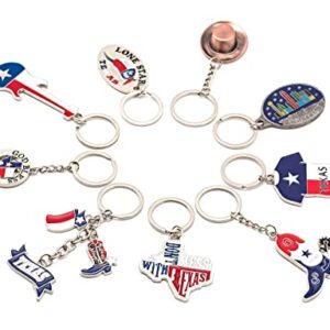 Texas Bundle Souvenir Keychains, 21 Pcs Set, Texas Lone Star on Texas State Map, Don't Mess with Texas, I Love Texas, Longhorn, Texas Seal, Texas Bottle Opener, Texas Collection, Metallic