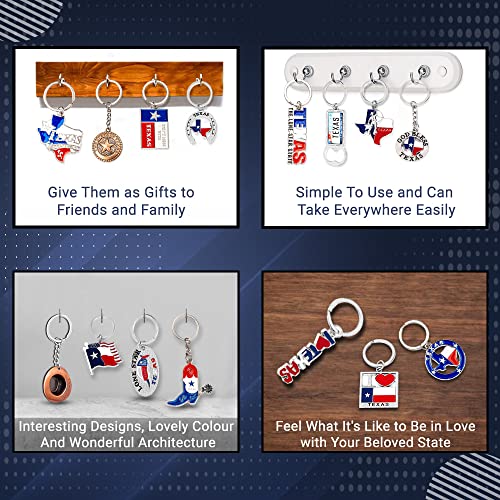 Texas Bundle Souvenir Keychains, 21 Pcs Set, Texas Lone Star on Texas State Map, Don't Mess with Texas, I Love Texas, Longhorn, Texas Seal, Texas Bottle Opener, Texas Collection, Metallic