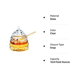 1500 C Tabletop Bee-hive Glass Honey Jars with Dipper and Lid 10 oz. Crystal Clear Heavy Glass Honey Pot Honey Containers Holder for Jam Jelly Syrup Home& Kitchen