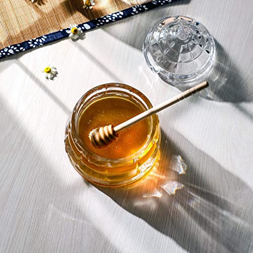 1500 C Tabletop Bee-hive Glass Honey Jars with Dipper and Lid 10 oz. Crystal Clear Heavy Glass Honey Pot Honey Containers Holder for Jam Jelly Syrup Home& Kitchen