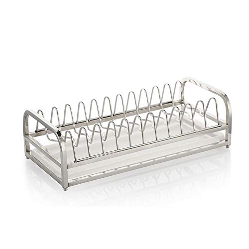 STRAW Single Tier Dish Drainer With Drip Tray Desktop Bowl Rack Kitchen Storage 304 Stainless Steel Acrylic Footpad Height Adjustable