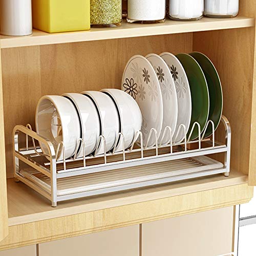 STRAW Single Tier Dish Drainer With Drip Tray Desktop Bowl Rack Kitchen Storage 304 Stainless Steel Acrylic Footpad Height Adjustable