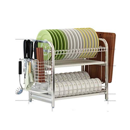 STRAW Stainless Kitchen Storage Rack, Dish Drying Rack Chrome Dish Drainer Rack Steel Dish Rack with Drain Board and Cutlery