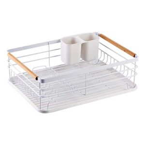 straw dish drying rack with drain board, stainless steel dish drainer drying rack with utensil holder for kitchen counter, dish drain rack
