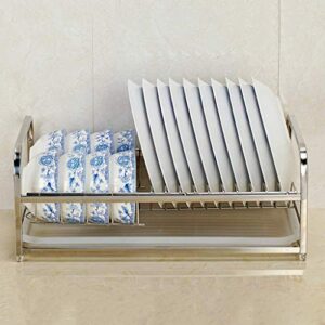 STRAW Silver Drain Rack - Stainless Steel Single-layer Dish Drain Rack with Drain Pan for Storage Bowl Rack