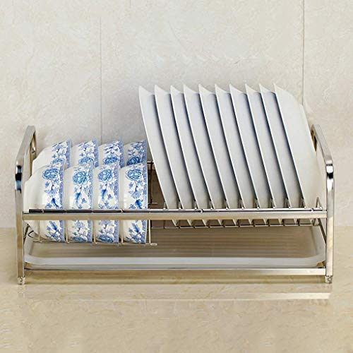 STRAW Silver Drain Rack - Stainless Steel Single-layer Dish Drain Rack with Drain Pan for Storage Bowl Rack