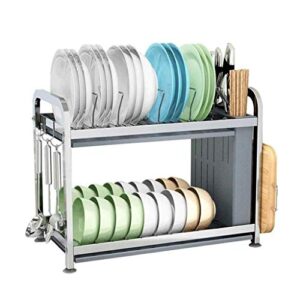 straw metal drain rack - stainless steel double dish storage box with tray, chopsticks cage knife holder kitchen storage bag