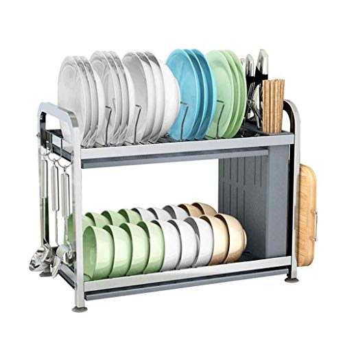 STRAW Metal Drain Rack - Stainless Steel Double Dish Storage Box with Tray, Chopsticks Cage Knife Holder Kitchen Storage Bag