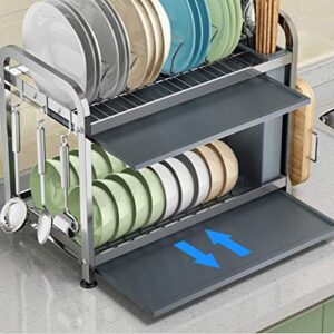 STRAW Metal Drain Rack - Stainless Steel Double Dish Storage Box with Tray, Chopsticks Cage Knife Holder Kitchen Storage Bag