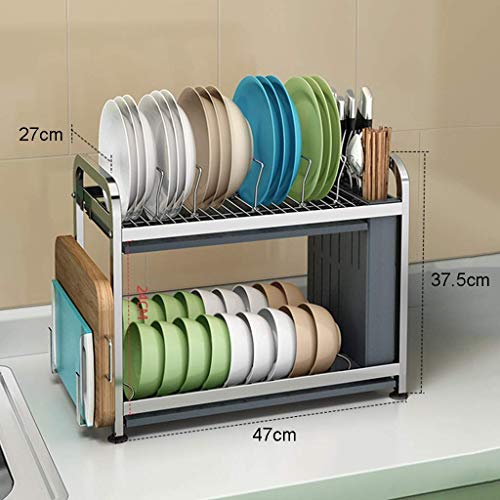 STRAW Metal Drain Rack - Stainless Steel Double Dish Storage Box with Tray, Chopsticks Cage Knife Holder Kitchen Storage Bag