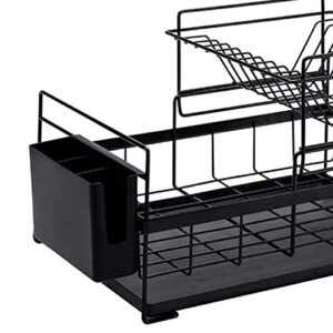 STRAW Drain Rack - Drainer, Dish Drainers Draining Kitchen Organizer Shelf Sink Drainer with Tray Drain Rack Cutlery Holder Glass Holder (Color : Black)