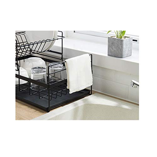 STRAW Drain Rack - Drainer, Dish Drainers Draining Kitchen Organizer Shelf Sink Drainer with Tray Drain Rack Cutlery Holder Glass Holder (Color : Black)