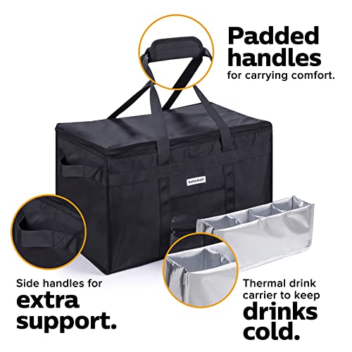 Homemell Premium Insulated Bag with Drink Holder XXXL, Pizza Bag, Large Reusable Grocery Bags, Collapsible Soft Cooler, Commercial Grade Thermal Bag for Travel and Food Delivery Transport, Hot Bag for Food Delivery, Catering Bag for Food Deliveries