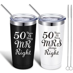 patelai 2 pieces anniversary wedding gifts anniversary coffee mug,being mr/mrs always right gifts set for couple or friends, 20 oz mug tumbler with lids and gift box 25th,30th,40th,50th (50th)