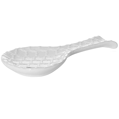 Home Acre Designs Spoon Rest For Kitchen Counter & Stove Top - White Ceramic Spoon Holder for Cooking & Counter Protection - Essential Kitchen Gadgets - White Embossed