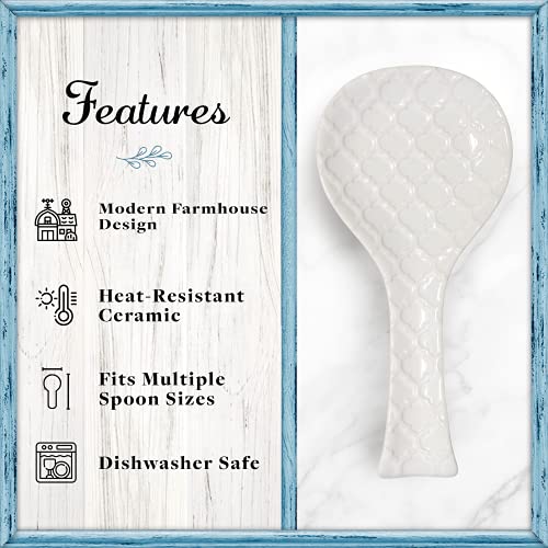 Home Acre Designs Spoon Rest For Kitchen Counter & Stove Top - White Ceramic Spoon Holder for Cooking & Counter Protection - Essential Kitchen Gadgets - White Embossed