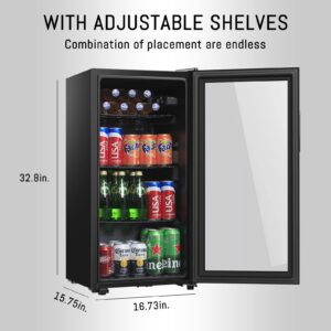 HAILANG Beverage Refrigerator With 105 Can,Freestanding Beverage Cooler For Office, Bar,Home|Double Glass Door&Adjustable Shelving