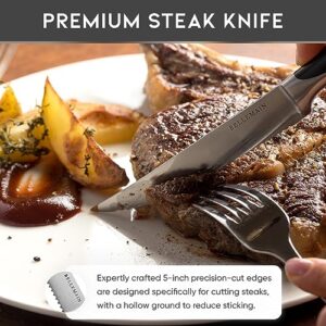 Bellemain Serrated Steak Knife Set | Stainless Steel Kitchen Knife Set, Meat Knife for Table | Sharp Knife Set, Dinner Knives, Gourmet Steak Knives, Black Knife Set | Serrated Steak Knives - Set of 6