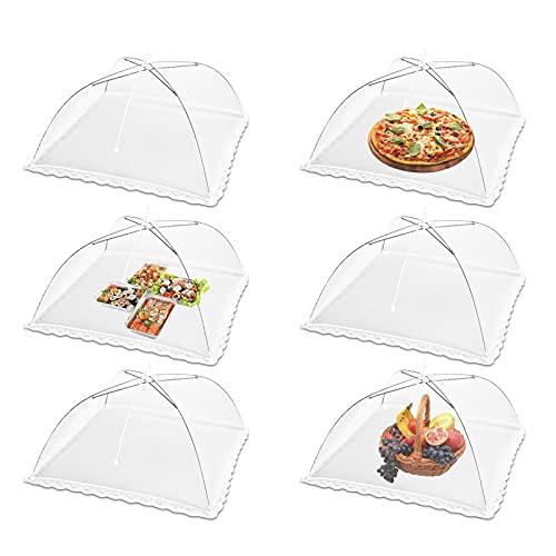 17 inches - Mesh Food Cover Tent Umbrella, Jsdoin 6 Pack Food Domes, Food Covers Mesh Pop Up Nets for Outdoors, Screen Tents, Parties Picnics, BBQs, Reusable and Collapsible (White)…