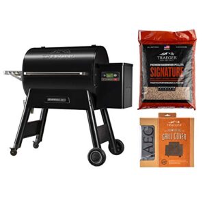 traeger grills ironwood 885 wood pellet grill and smoker bundle with cover and signature pellets featuring alexa and wifire smart home technology - black