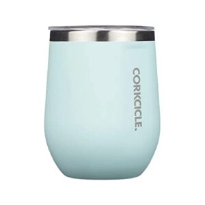 corkcicle stemless wine glass tumbler, triple insulated stainless steel, easy grip, non-slip bottom, keeps beverages chilled for 9 hours, gloss powder blue, 12 oz