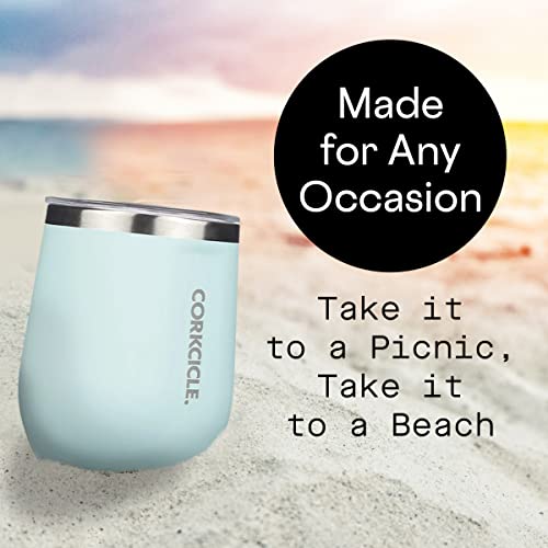 Corkcicle Stemless Wine Glass Tumbler, Triple Insulated Stainless Steel, Easy Grip, Non-slip Bottom, Keeps Beverages Chilled for 9 Hours, Gloss Powder Blue, 12 oz