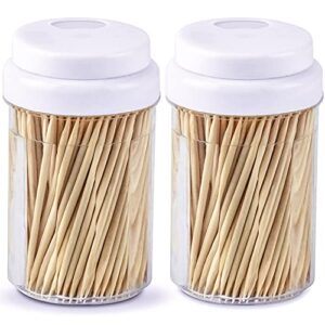 decorrack 2 pack toothpick dispensers with 600 natural bamboo toothpicks, plastic holder (pack of 2)