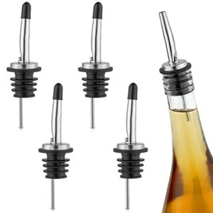 zulay 4 pack stainless steel liquor pourers with rubber dust caps - tapered spout liquor bottle pourers for alcohol - pour spout for liquor bottles, olive oil dispensers, syrup, vinegar, juice