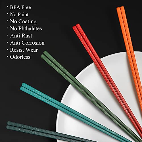 SUPJOYES 5 Pairs Fiberglass Chopsticks - Multicolor Reusable Chopsticks Dishwasher Safe, Japanese Chinese Chop Sticks with Cherry Blossom Pattern, 9 1/2 Inches