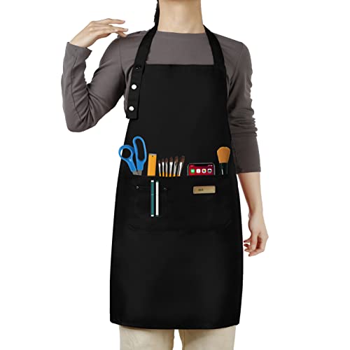 Hongsome Artist Apron,Paint Garden Pottery Teacher Painting Aprons for Adults Women 3 Pockets, Adjustable Bib Apron for Art Gardening Cooking Black