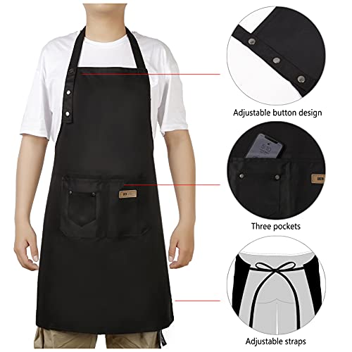 Hongsome Artist Apron,Paint Garden Pottery Teacher Painting Aprons for Adults Women 3 Pockets, Adjustable Bib Apron for Art Gardening Cooking Black